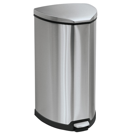 Safco Step-On Waste Receptacle, Triangular, Stainless Steel, 10 gal, Chrome/Black 9687SS